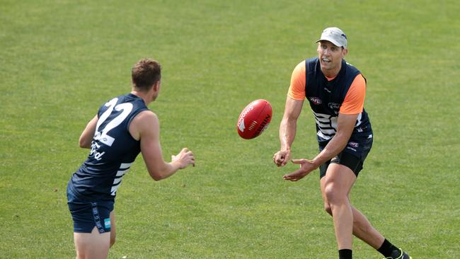 Harry Taylor at Geelong training. Picture: Alison Wynd