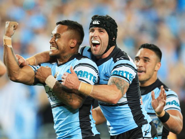 Ben Barba celebrates a try during the grand final. pic Mark Evans