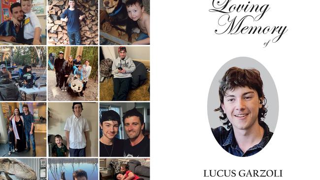 Lucus Garzoli was remembered at his heartbreaking funeral with beautiful words and photos capturing his youth and infectious smile.