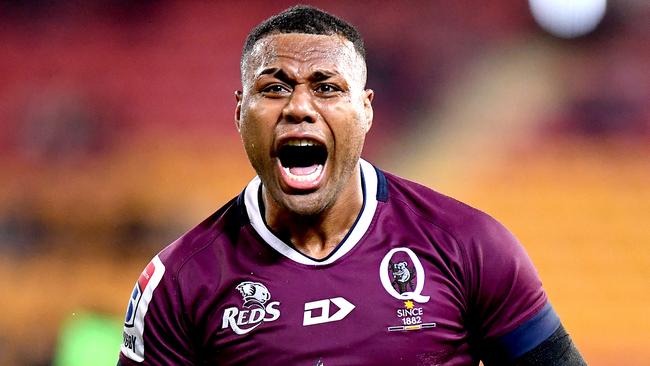 Samu Kerevi celebrates Queensland’s win. Picture: Getty Images