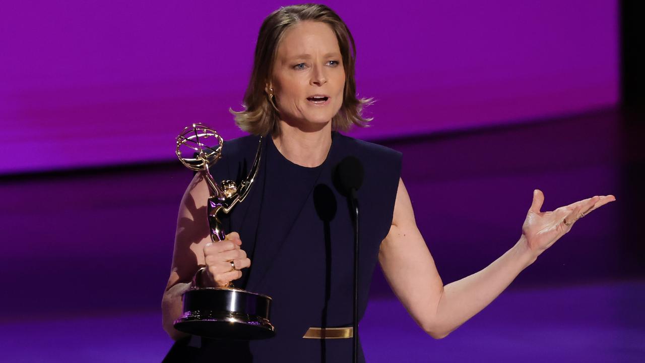 Jodie Foster accepts the Outstanding Lead Actress in a Limited or Anthology Series or Movie award for True Detective. Picture: Kevin Winter/Getty Images