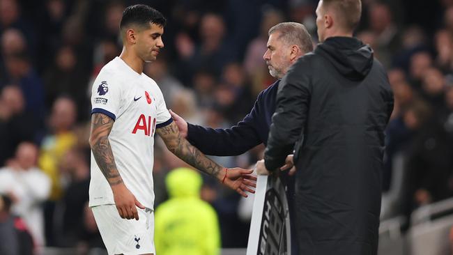 Cristian Romero was the first player to see red for Tottenham. Picture: Getty Images