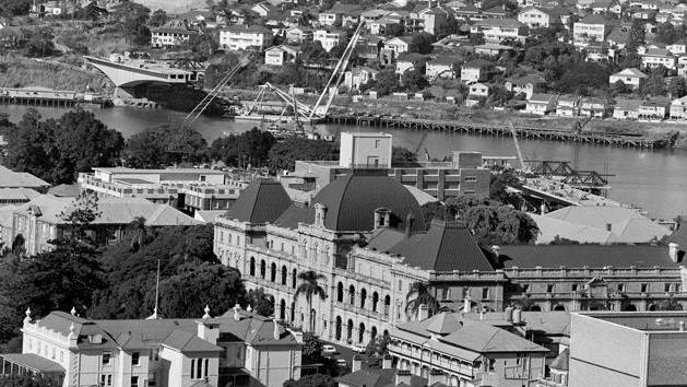 Brisbane’s skyline - in a photo taken in 1970 - shows office buildings popping up. Picture: National Archives of Australia