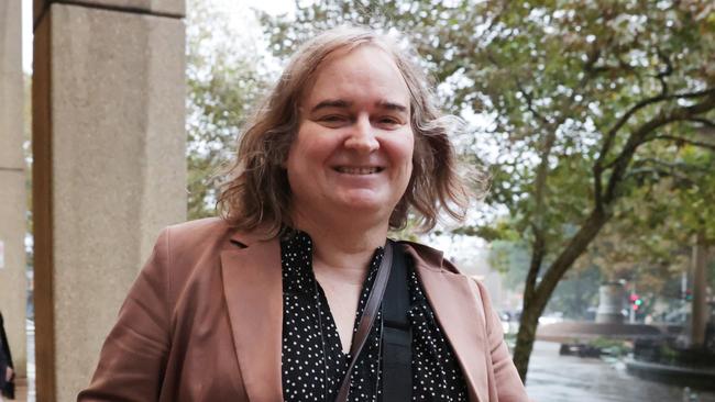 Transgender woman Roxanne Tickle leaving court in the Giggle v. Tickle hearing. Founder of the female-only networking app Giggle for Girls Sall Grover is being sued for discrimination by male trans rights activist Roxanne Tickle (who identifies as a woman) after Grover removed him from her app on the basis he is a man. Jane Dempster/The Australian