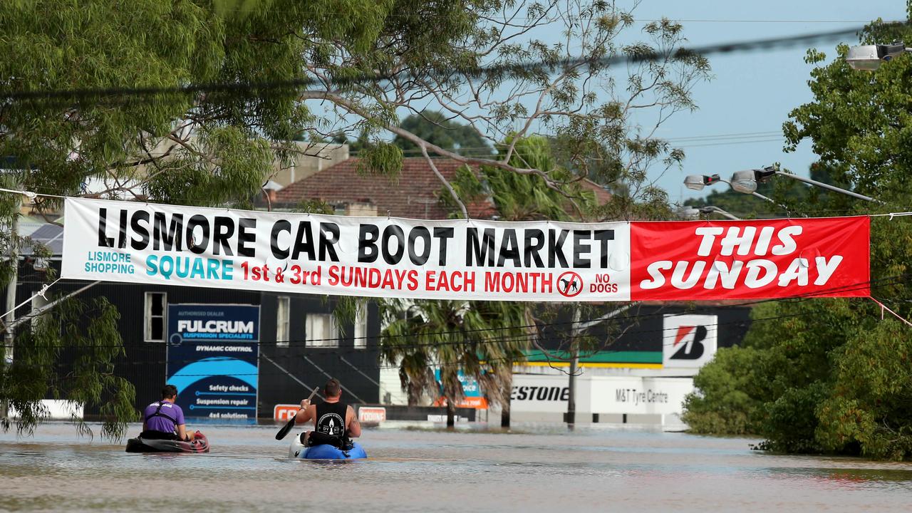 The streets of Lismore including the CBD have been inundated with floodwater after the Wilson River overtopped the flood levee. Picture: Nathan Edwards