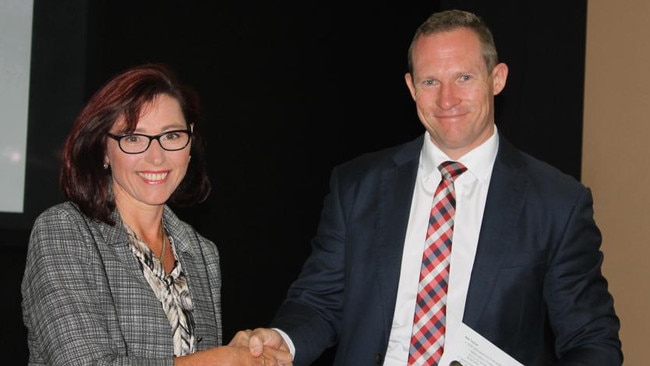 Redland City councillor Julie Talty and state MP Mick de Brenni shake hands during the 2017 state election campaign. PHOTO: JUDITH KERR