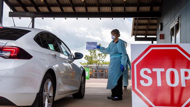 The drive-through COVID-19 testing clinic has been reopened after the coronavirus hotline was inundated with recent Queensland travellers trying to get tested. Picture: Che Chorley