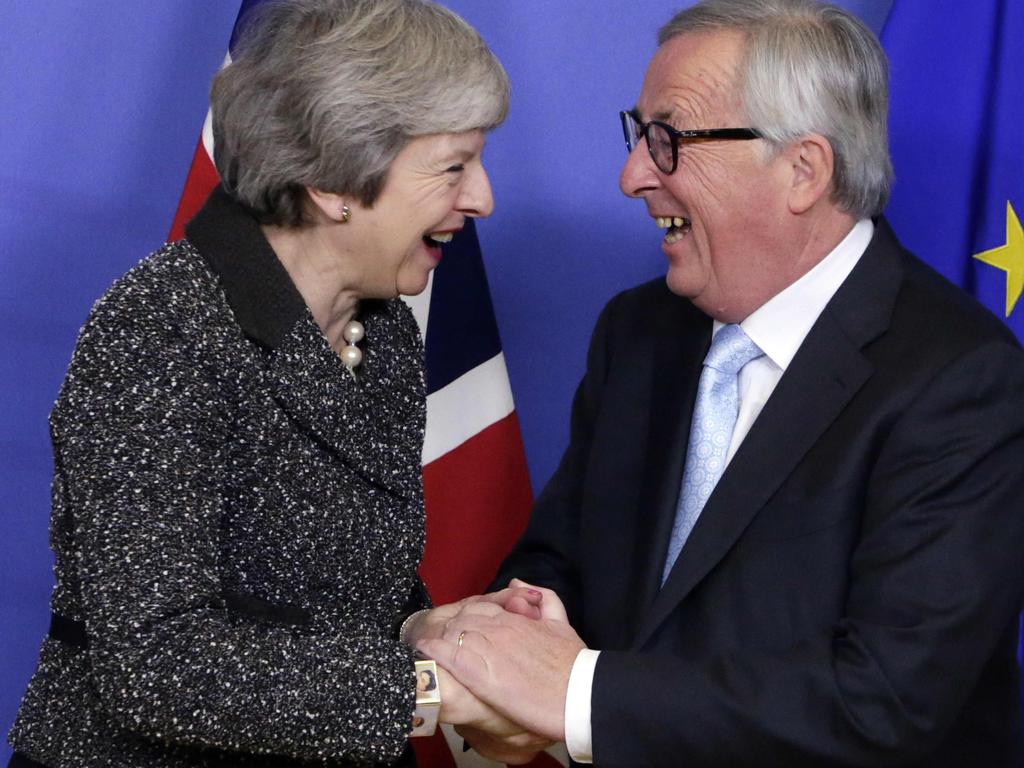 British Prime minister Theresa May (L) is welcomed by European Commission president Jean-Claude Juncker. Picture: AFP