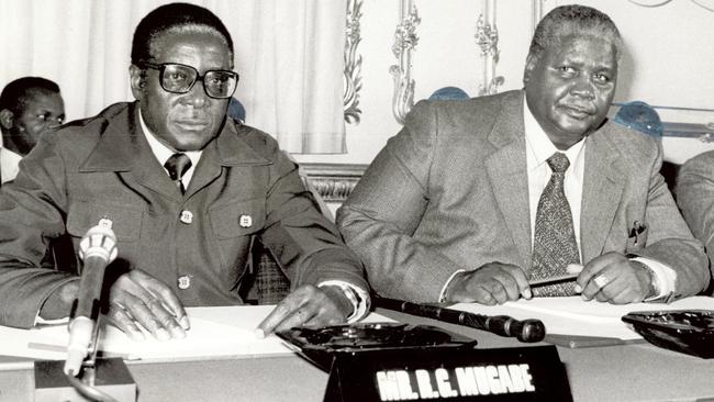 Robert Mugabe (left) and Joshua Nkomo at the Zimbabwe-Rhodesia conference in London in 1979.