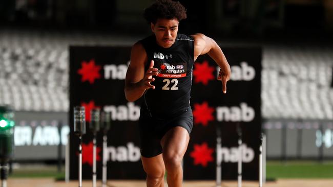 Isaac Quaynor at the AFL Draft Combine. Picture: Michael Willson/AFL Media/Getty Images