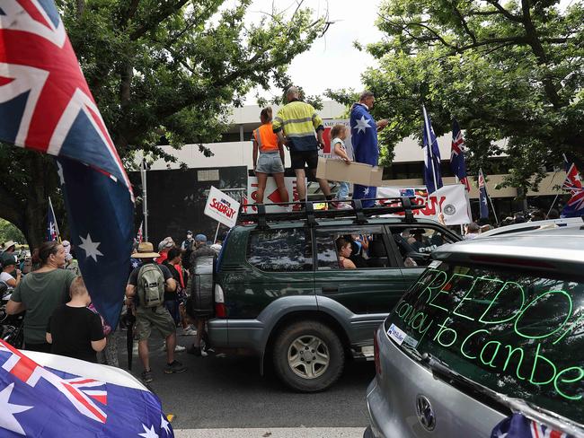 Swarms of protesters surrounded the building. Picture: NCA NewsWire / Gary Ramage