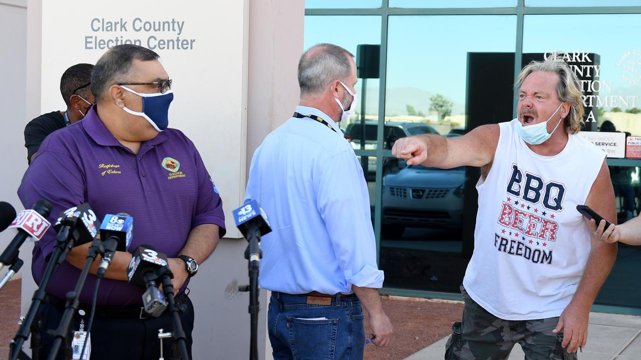 Clark County Registrar Joe Gloria was interrupted at a press conference. Picture: Ethan Miller/Getty Images/AFP