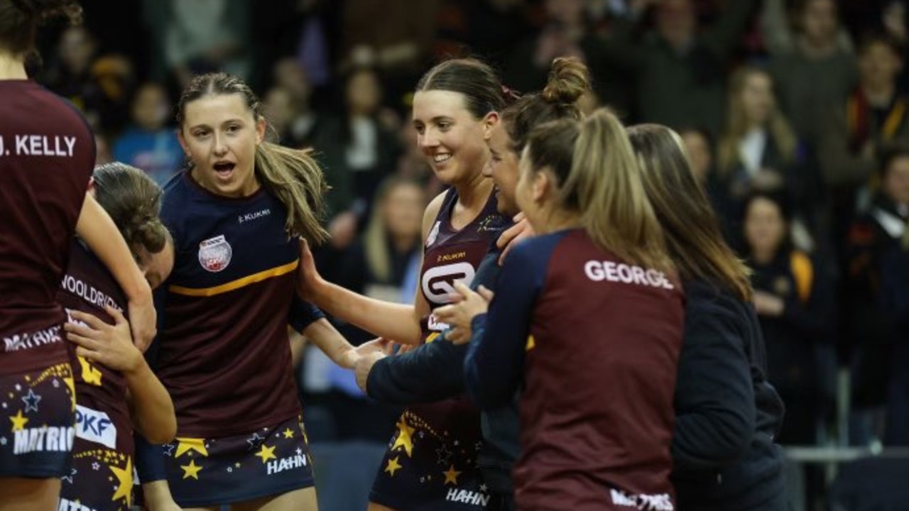 Matrics celebrates after winning the 2024 Netball SA Premier League Reserves grand final over Contax. Picture: Christopher Adams/Netball SA