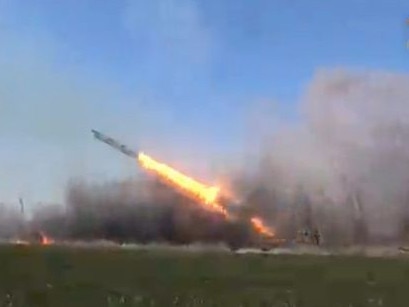 A vacuum bomb is launched into the blue sky. Picture: Supplied
