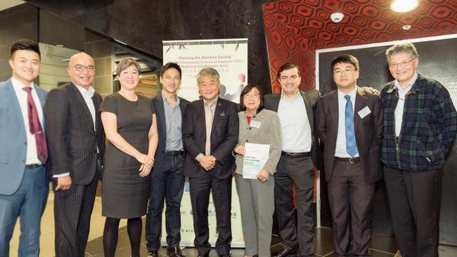 Mike Yang, Hong Lim and Sam Dastyari at the Chinese Community Council of Australia's national conference.