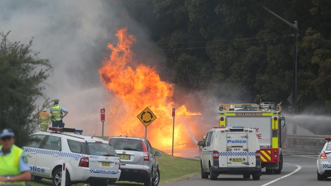 A petrol tanker crashed and exploded on Mona Vale Rd in 2013. Picture: John Grainger.