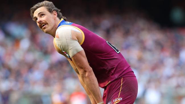 Joe Daniher catches his breath during the AFL Grand Final between the Brisbane Lions and Sydney Swans at the MCG. Picture Lachie Millard