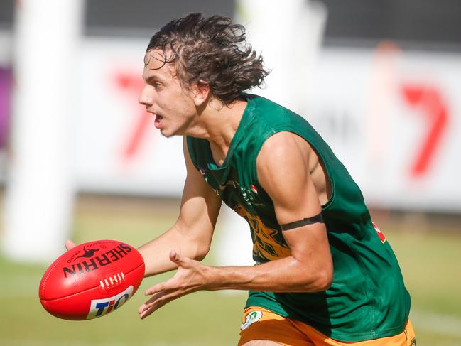 Jacob Long on the fly for St Mary's at Gardens Oval. Picture: Glenn Campbell