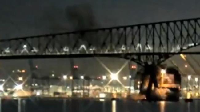 At around 1.30am, CCTV shows the Dali making contact with the bridge. Picture: Twitter.