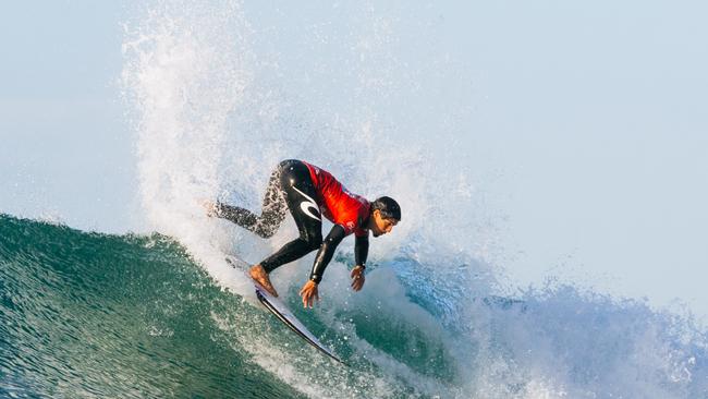 Gabriel Medina of Brazil surfs in Heat 7 of the Round of 32 at the Rip Curl Pro Bells Beach on Saturday. Picture: Aaron Hughes/World Surf League