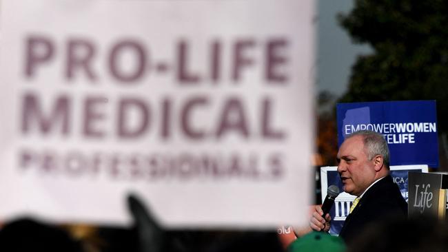 Rep. Steve Scalise (R-LA) speaks at a rally outside the US Supreme Court in Washington, DC as justices weigh whether to uphold the Mississippi law that bans abortion after 15 weeks and overrule the 1973 Roe v. Wade decision.