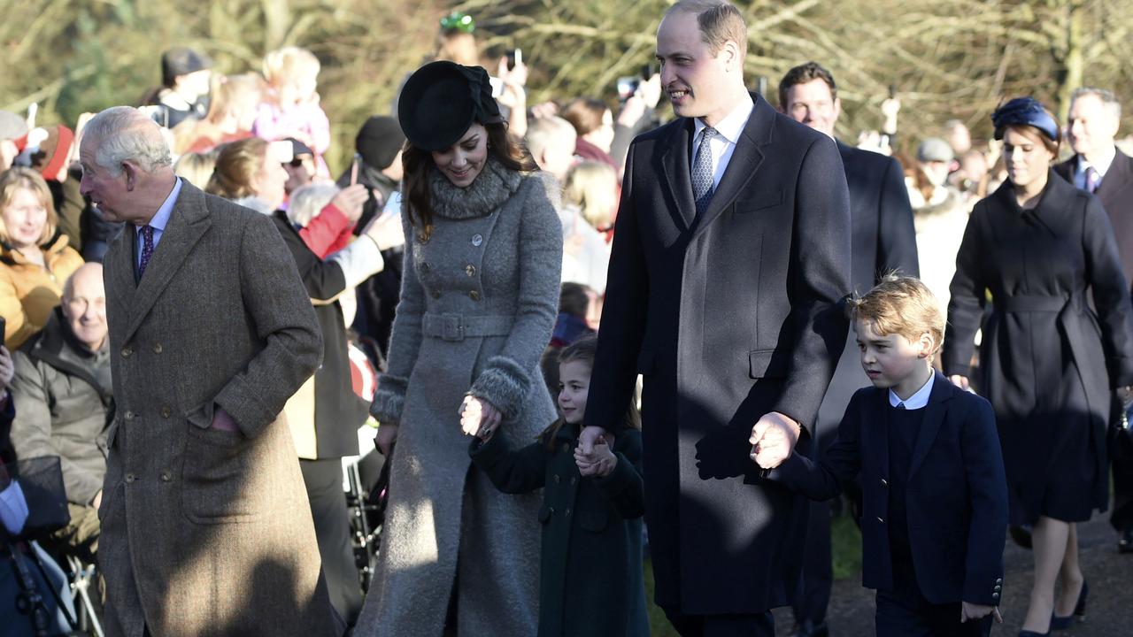 Britain's Prince Charles, Kate, Duchess of Cambridge, Prince William and their children Prince George, right, and Princess Charlotte arrive to attend the Christmas Day morning church service at St. Mary Magdalene Church in Sandringham, Norfolk, England. Picture: Joe Giddens/PA via AP