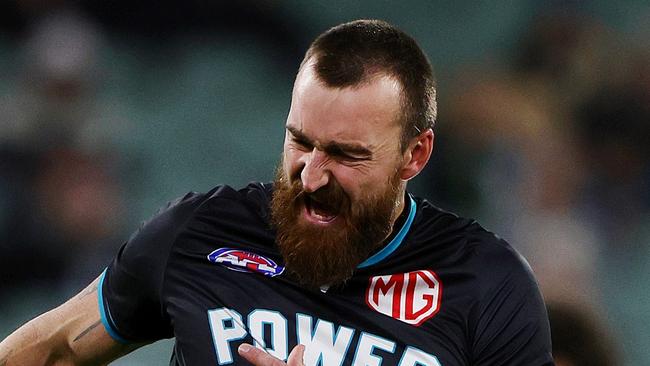 ADELAIDE, AUSTRALIA - MAY 30: Charlie Dixon of the Power during the 2024 AFL Round 12 match between the Port Adelaide Power and the Carlton Blues at Adelaide Oval on May 30, 2024 in Adelaide, Australia. (Photo by Sarah Reed/AFL Photos via Getty Images)