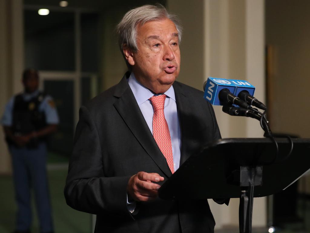 UN Secretary General Antonio Guterres speaks to the media at the start of the tenth annual review of the Nuclear Non-Proliferation Treaty. Picture: AFP