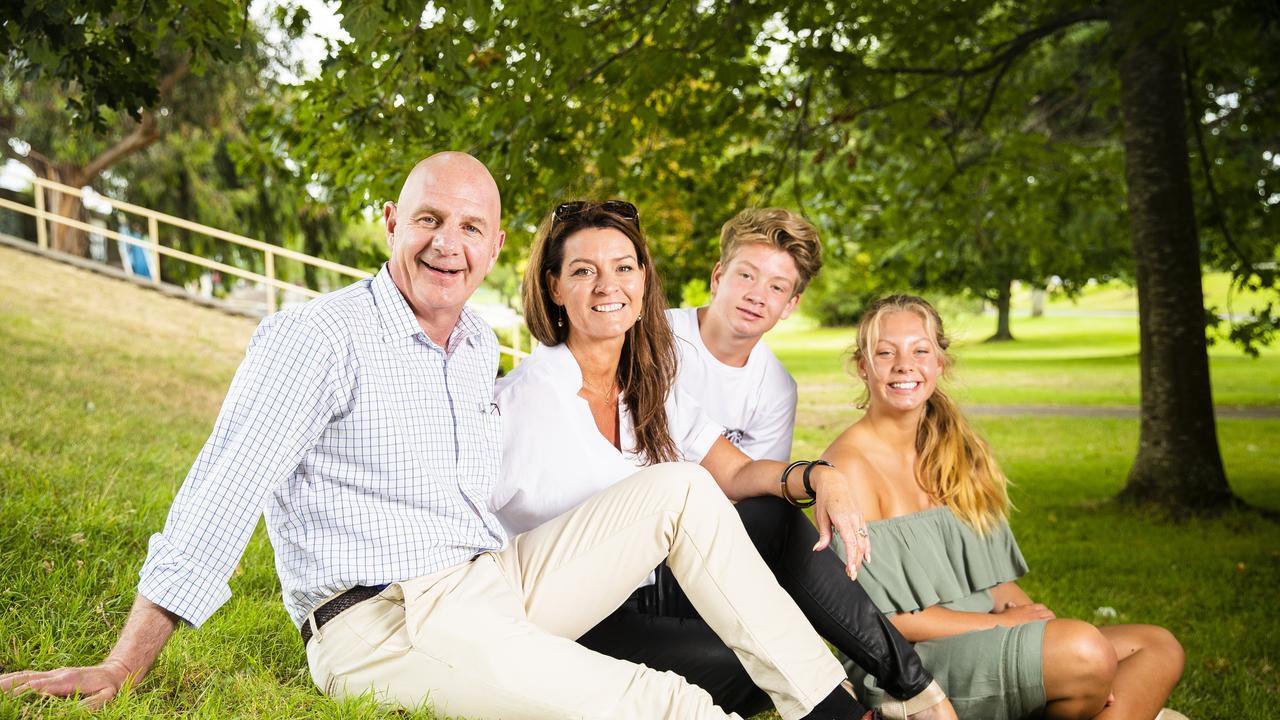 New Tasmanian Premier Peter Gutwein with his wife Amanda Gutwein and children Finn, 13 and Millie, 15. Picture: RICHARD JUPE