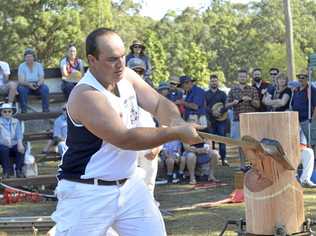 Glenreagh wood chopper Dan Shipman competes in the 11 inch standing block heat. Picture: Kathryn Lewis