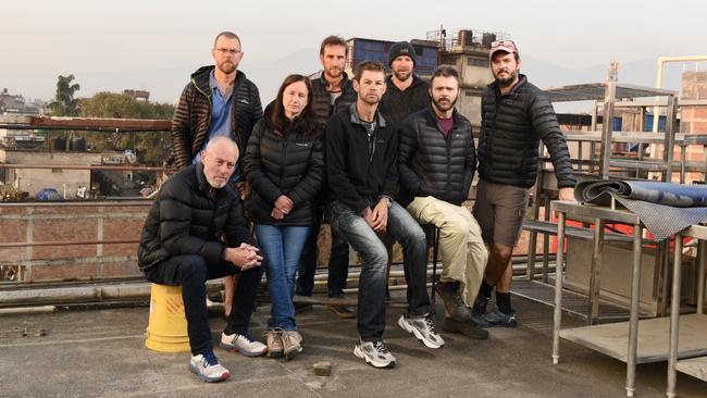 The group of stranded South Australians on the roof of their Kathmandu Guest House. Picture: Brad Fleet