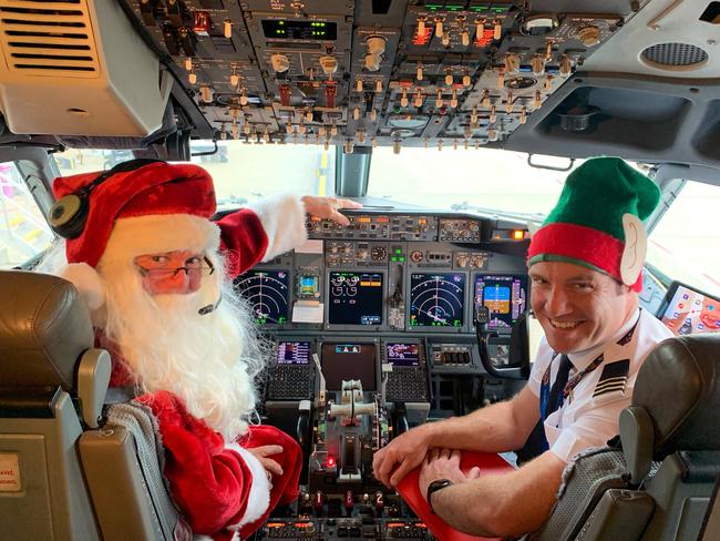 Captain Steve Anderson (L) and who will pilot his final "Santa Run" on Christmas Day, after 40-years of flying.  Steve is pictured with his 1st Officer Ben O'Donnell.