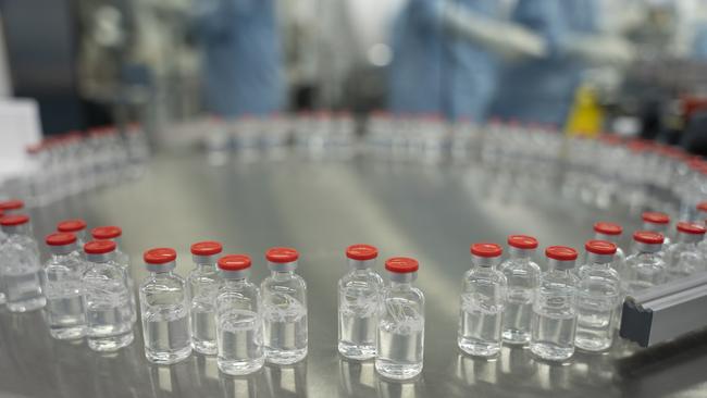 Vials of locally produced AstraZeneca vaccine at CSL Behring in Broadmeadows, Victoria. Picture: Supplied