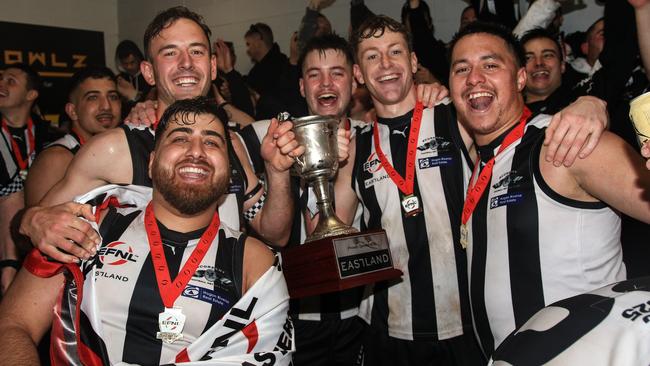 EFNL 2024: Scoresby is toasting its first senior flag since 2006 following a rout of the Whitehorse Pioneers in Sunday’s Division 4 decider. Picture: Davis Harrigan