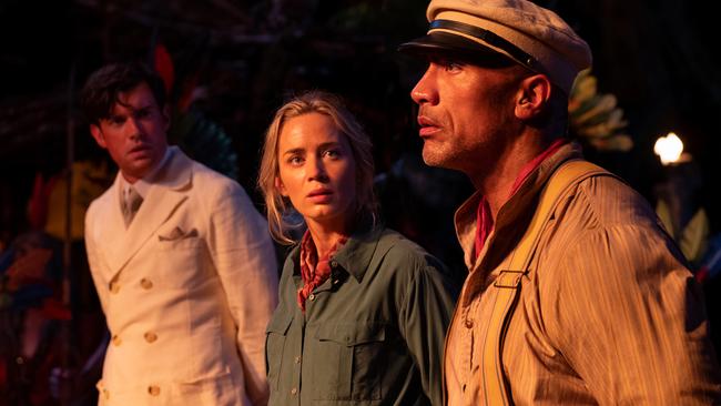 Jack Whitehall as Macgregor, with Emily Blunt as Lily (centre), and Dwayne Johnson as Frank in Jungle Cruise.