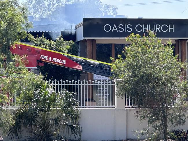 Emergency services at the scene of a fire which destroyed the Oasis Church on Glenmore Road, Park Avenue, overnight. Crews were called at 2am on August 27, 2023.