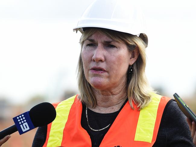 Minister for Infrastructure, Planning and Logistics  Eva Lawler speaks during a presser at  Garramilla Boulevard  construction site  Monday, December 3 2018. Lawler announced that McMinn St is expected to be open in February 2019  Picture: Keri Megelus