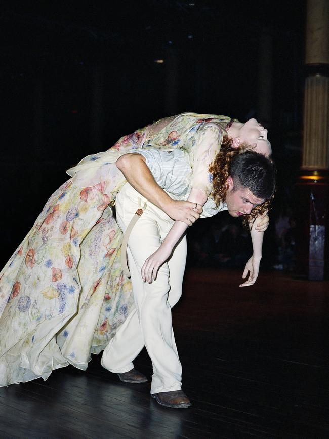 No.8: Model Karen Elson dramatically danced until she fell to the floor and had to be carried off at McQueen’s Deliverance show in Paris. Picture: Robert Fairer.