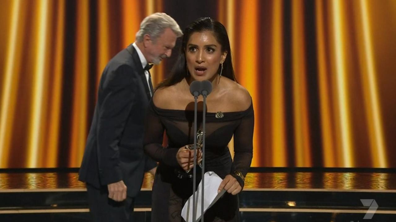 Actress Pallavi Sharda accepts Brooke Satchwell's award for Most Outstanding Actress. Picture: Channel 7