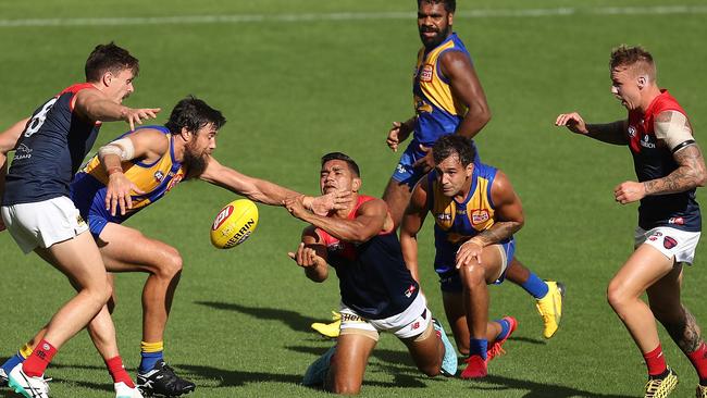 Melbourne and West Coast played the final game of Round 1 after news broke of the season shutdown. Picture: Getty Images