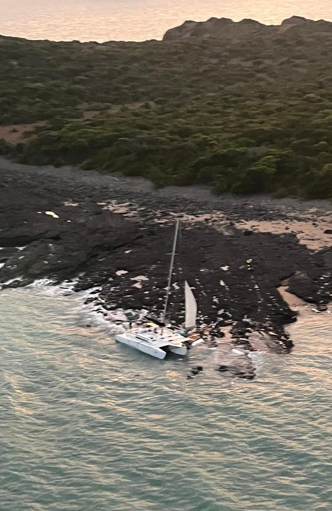 Rescue300 responded to a Trimaran shipwrecked on rocks on South Barron Island. Picture: CapRescue