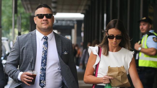 Jarryd Hayne has been waiting for a jury to come to a verdict over allegations he sexually assaulted a woman at her Newcastle home in 2018. Pictured with wife Amelia Bonnici. Picture NCA Newswire / Gaye Gerard