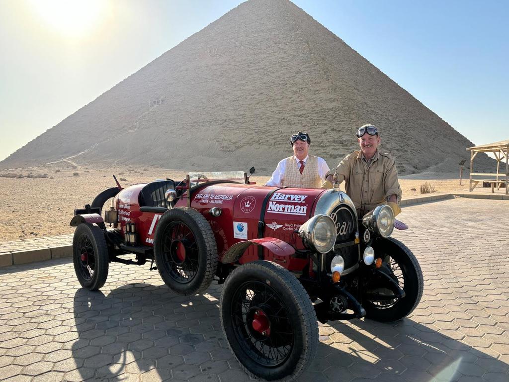 Birtles and Bean Round the world trip with Daily Telegraph Cartoonist, Warren Brown and Journalist, Matthew Benns. The pair have made it to Cairo, Egypt. Picture: Supplied.,