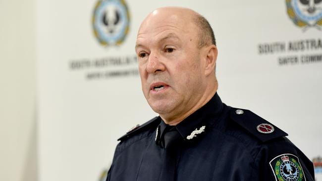 Assistant Commissioner Scott Duval speaking at a press conference in relation to a shooting at Newton. Picture: Naomi Jellicoe