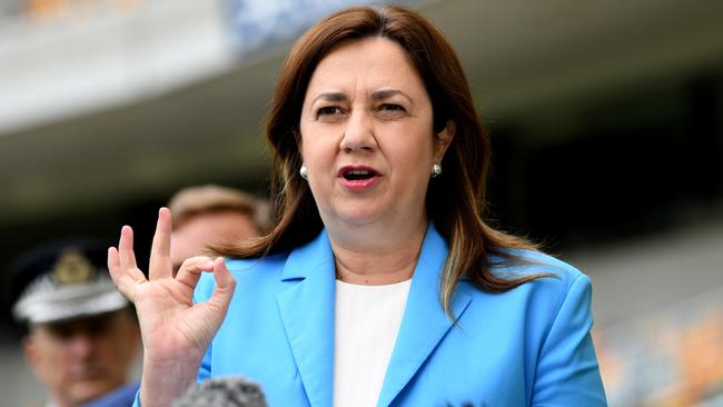 Queensland Premier Annastacia Palaszczuk speaks during a press conference at the Gabba. Picture: NCA NewsWire / Dan Peled.