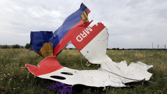 A piece of wreckage of the Malaysia Airlines flight MH17 in Shaktarsk in 2014. Picture: AFP