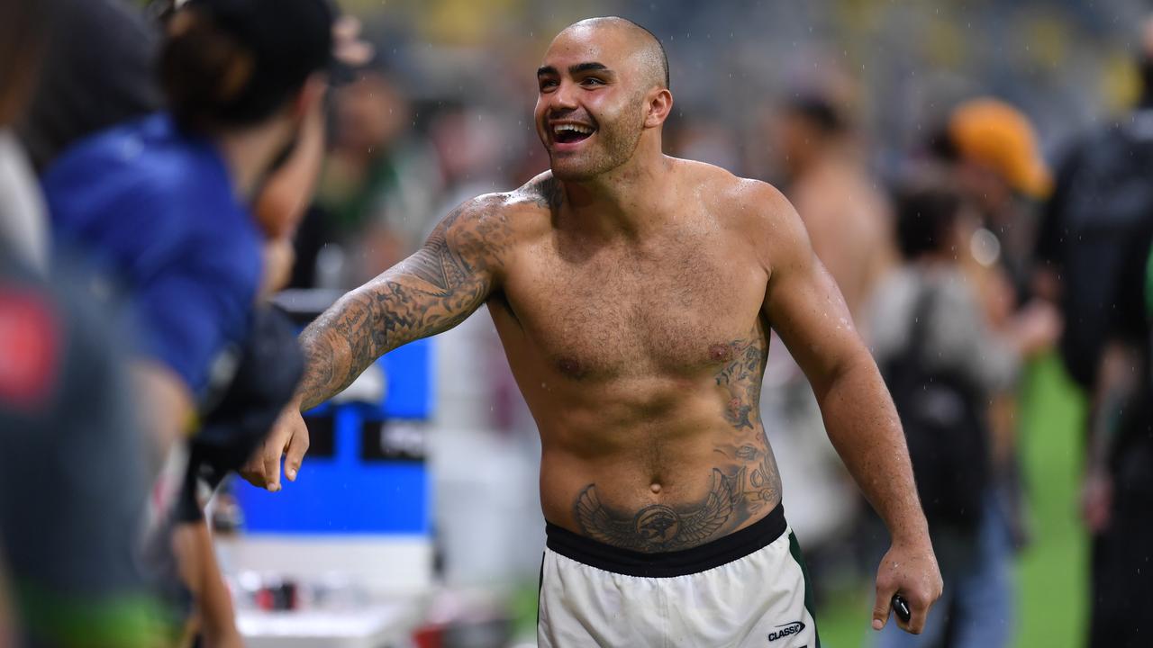 Maori player Dylan Walker thanks the crowd after the All Stars game. Picture: Evan Morgan