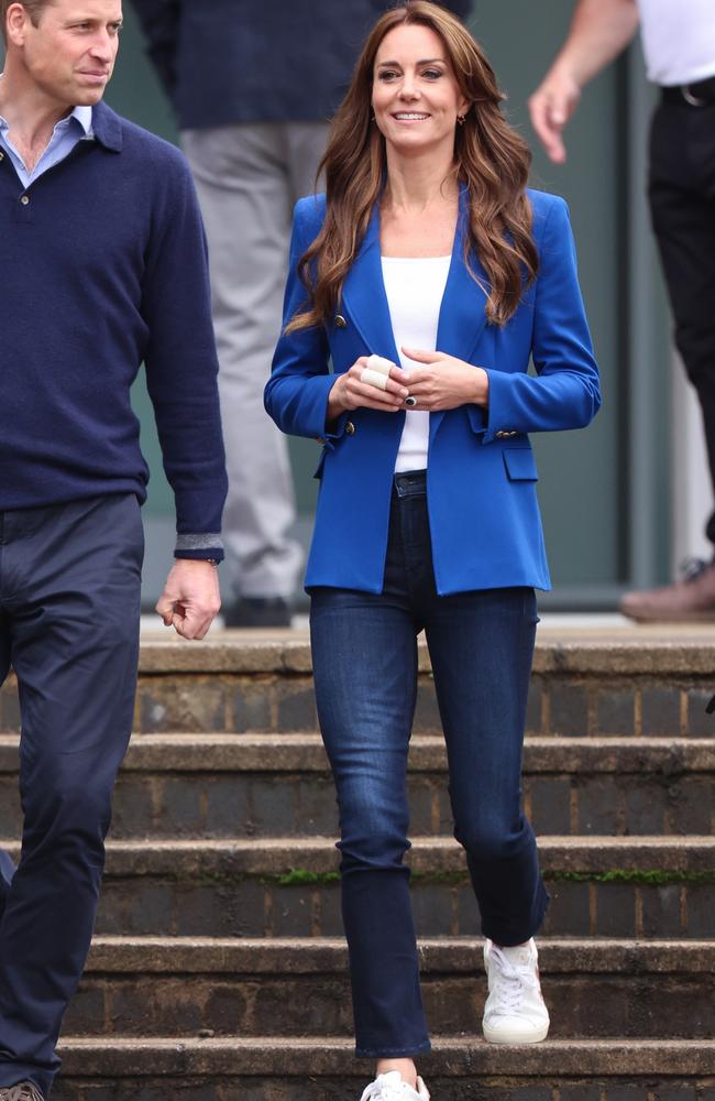October 12: Middleton wore a classic blue blazer with skinny jeans and white sneakers as she attended an event with Prince William. Pictrure: Chris Jackson/Getty Images