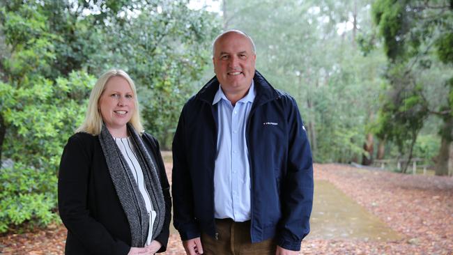 Hills Shire Mayor Michelle Byrne and Baulkham Hills state Liberal MP David Elliott at the Cumberland State Forest.