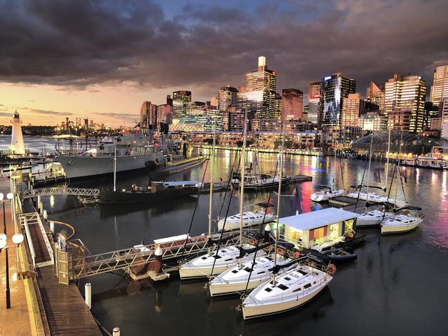 EMBARGO FOR TWAM 02 JULY 2022. FEE MAY APPLY Undated. Dusk at Darling Harbour, Sydney, Australia. Getty Images